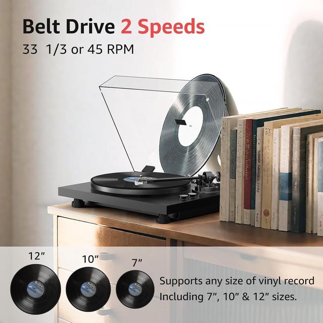 Belt-Drive Turntable 2-Speed Vinyl Record Player with for HiFi Sound & Built-In Speakers