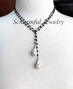 FreshWater Baroque Pearl Charm Pendant,Long Rosary Chain Beads Pearl Pendant Necklace