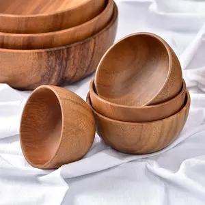 Innovative products 2024 Acacia wood salad bowl wooden creative rice bowl environmentally friendly round wooden bowl