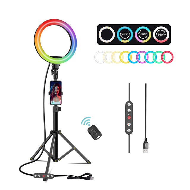 Newest RGB Ring Light for Photography 12 Inch With Phone Holder 1.6M Tripod Stand for Live Stream Video Youtube Vlog
