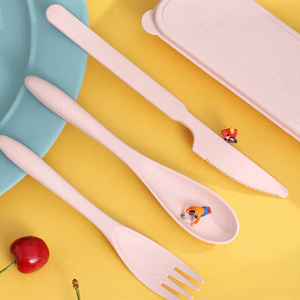 Flatware Set Portable Eco-friendly Reusable 3 Pcs Wheat Straw Knife Fork Spoon with Case for School Office Camping Picnic - Product Image 4