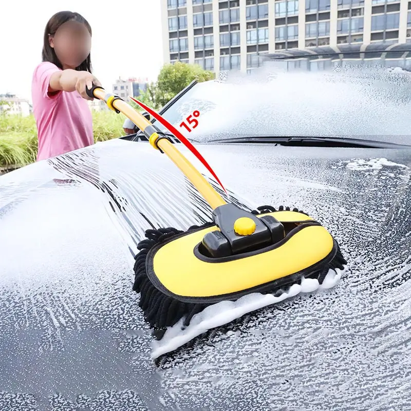 DS3524 Kit de escova de limpeza para lavagem de carros, escova ajustável de microfibra para lavagem de carros, com cabo longo, com esfregão e esponja