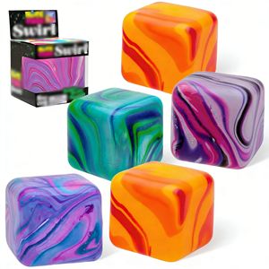 Jouets anti-stress en gros <span class=keywords><strong>Tik</strong></span> <span class=keywords><strong>Tok</strong></span> : Cubes de maltose à motif fluide (grands/petits) en TPR, jouets sensoriels moelleux en forme de cube tourbillonnant - Product Image 1