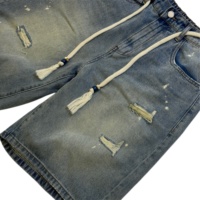 Shorts en jean déchirés pour hommes de haute qualité, taille mi-haute, avec cordon de serrage semi-élastique, design de luxe, texture urbaine, décontracté d'été, fermetures éclair