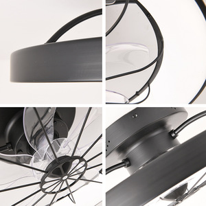 พัดลมเพดาน LED สีดำ ขนาด 52 นิ้ว รุ่นโมเดิร์น 6 ใบพัด พร้อมโคมไฟระย้าตกแต่ง ควบคุมด้วยรีโมท ใช้ไฟ USB ใช้ได้กับรถบ้านและกลางแจ้ง - Product Image 6