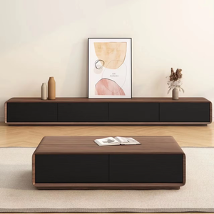 Ensemble Moderne <span class=keywords><strong>Meuble</strong></span> TV et Table Basse en Bois Massif pour Salon, <span class=keywords><strong>Meuble</strong></span> TV sur Pied en Bois avec Rangement Multi-<span class=keywords><strong>Tiroirs</strong></span> - Product Image 3