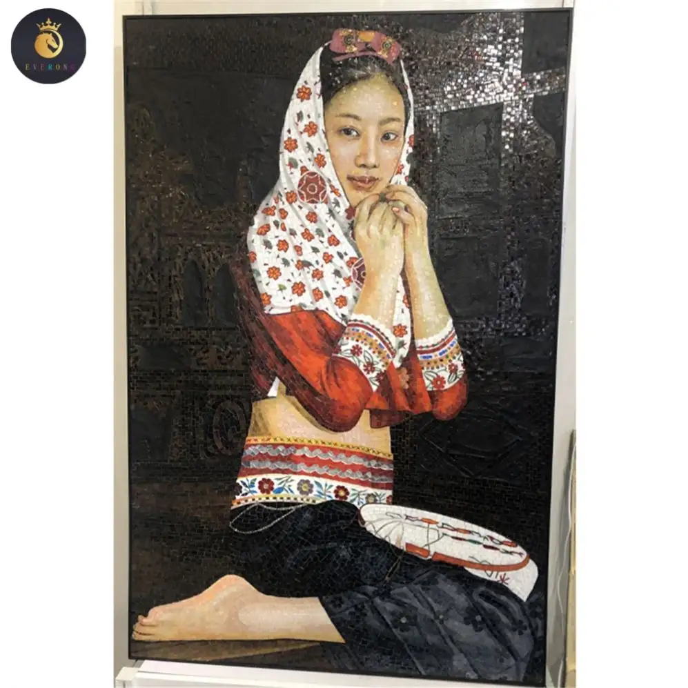 Настраиваемая ручная роспись девушка стеклянная мозаика настенная плитка