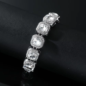 Full Rock Sugar Chain Beard Buckle Hip Hop <b>Bracelet</b>, Summer Splicing Square Rhinestone Cuban <b>Bracelet</b> Men Tanjing Fashion - Product Image 4