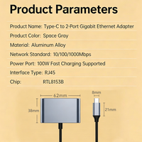Tarjeta LAN RJ45 Personalizada de 1000 Mbps con Indicador LED, Carga Rápida PD, Carcasa Metálica, Cable Externo, Esencial para Trabajo en Línea con MacBook e iPad Pro