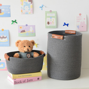 <b>Foldable</b> household storage bucket for miscellaneous items and toys, woven cotton yarn desktop storage <b>basket</b> for clothes and - Product Image 1