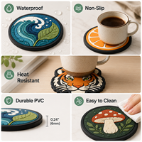 Sous-verre rétro en PVC souple motif vague de tigre, dessous de tasse vintage en PVC motif boussole et champignon