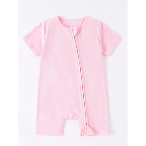 Combinaison bébé à manches courtes en bambou et élasthanne côtelé uni, avec fermeture éclair bidirectionnelle, vêtements pour nouveau-né, pyjama bébé - Product Image 3