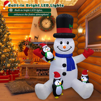 Bonhomme de neige gonflable de Noël avec pingouins, décoration de jardin extérieure, lumière LED rotative colorée, décoration de pelouse pour les fêtes