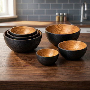Cuencos Rectangulares Tradicionales de Madera Shou-Sugi-Ban de Aqdus Saleem, Venta al por Mayor |   Vajilla Artesanal en Colores Negro/Dorado/Marrón - Product Image 3