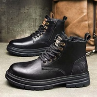 BAEWOON MB12 Bottes Martin montantes tendance imperméables pour homme, chaussures en cuir polyvalentes de style rétro décontracté, bottes de travail de style britannique