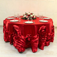 Nappe Ronde en Satin Couleur Unie avec Motif Rose 3D pour Mariage, Banquet et Décoration de Fête en Hôtel