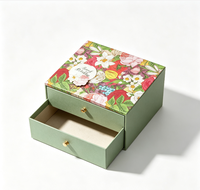 Boîte cadeau à bijoux à double tiroir coulissant, boîte en papier à imprimé floral avec bouton doré pour l'emballage de bagues et de boucles d'oreilles