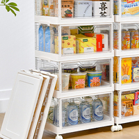 Lot de 3 bacs de rangement empilables transparents de qualité alimentaire avec couvercles, conteneurs en plastique pliables, boîtes pliables, capacité 40-50L, design moderne
