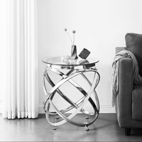 Ensembles de table basse ronde de luxe pour salon meubles en acier inoxydable or rose table basse table d'appoint en verre