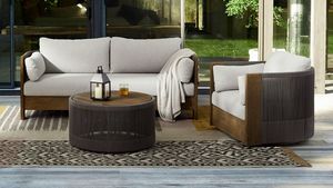 طقم أثاث حديث للحدائق الخارجية من الخيزران، مجموعة أريكة من الروطان للفناء والباحة بإطار من خشب الساج وحبال للاستخدام الخارجي - Product Image 2