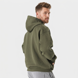 Sweat-shirts à capuche oversize pour la gym, fabrication Bangladesh, 500 pièces, vert olive, épaules tombantes, poids lourd, manches classiques, tricoté, hiver - Product Image 2