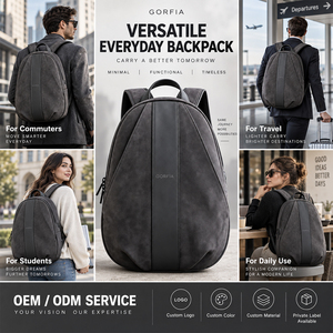 GORFIA Men Gray Suede Look <b>Backpack</b> PU <b>Leather</b> Trim Business Casual Daypack Custom Logo Travel Bags OEM ODM Factory - Product Image 5