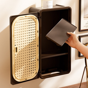 Wall Mounted Storage Box Rattan Pattern Rectangle With Partitions Bathroom Shelves - Product Image 2