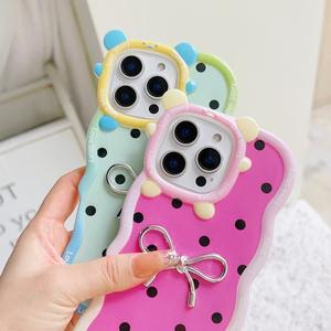 Lait blanc fille coeur à pois arc nouveau Style Internet célébrité pour <span class=keywords><strong>iPhone</strong></span> 16 15 <span class=keywords><strong>Pro</strong></span> Max 14 antichute support coque de téléphone - Product Image 3