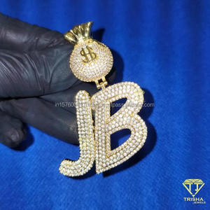Collier avec pendentif lettre DAWU, serti de pierres de moissanite brillantes, bijoux hip-hop personnalisés - Product Image 4