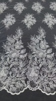 Nouvelle Arrivée Tissu Brodé Laser Blanc en Dentelle Française Perlée et Pailletée pour Robe de Mariée