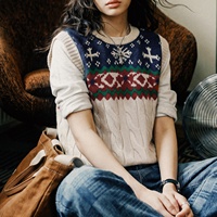 Gilet pull femme Maden style vintage Fair Isle, tricot torsadé color block sans manches, haut superposable, style preppy, automne 2026