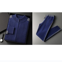 Ensemble sportif décontracté en cachemire épais avec logo personnalisé OEM, cardigan à fermeture éclair en tricot et pantalon ample en tricot, ensemble deux pièces pour hommes