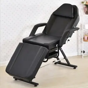 Mesa de massagem dobrável portátil, cama de spa em couro preto, cadeira de saúde, cama beleza facial