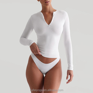 Nueva moda logotipo personalizado Casual transpirable 95% poliéster 5% Spandex doble capa con cremallera <span class=keywords><strong>Camiseta</strong></span> <span class=keywords><strong>de</strong></span> <span class=keywords><strong>manga</strong></span> <span class=keywords><strong>larga</strong></span> para <span class=keywords><strong>mujer</strong></span> - Product Image 1