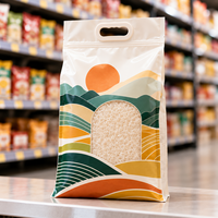 Sac d'emballage pour riz imprimé sur mesure à huit soudures latérales, pochette en plastique de qualité alimentaire avec poignée, fermeture éclair et fenêtre transparente pour céréales et riz