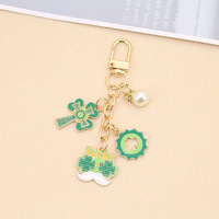 Porte-clés pendentif en alliage émaillé motif trèfle, thème festival irlandais transfrontalier et exotique, pour la Saint-Patrick, idéal comme souvenir de fête