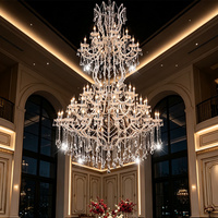 Lustre en cristal transparent multi-niveaux de grande taille, style européen, lampe suspendue artistique pour grande salle de mariage, décoration de plafond haut