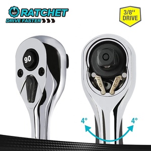 Duratech 3/8 "Dr. 90-răng Ổ cắm cờ lê xử lý nhanh chóng phát hành mini Ratchet cờ lê xử lý - Product Image 3
