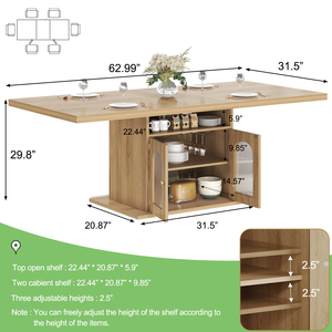 Table à manger en chêne blond robuste de qualité éprouvée avec plateau épais et grand meuble de rangement pour salle à petit-<span class=keywords><strong>d</strong></span>éjeuner et famille - Product Image 2