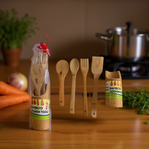 Bamboo Kitchen Tools 5 Piece Set With Storage Tube For Cooking - Product Image 2
