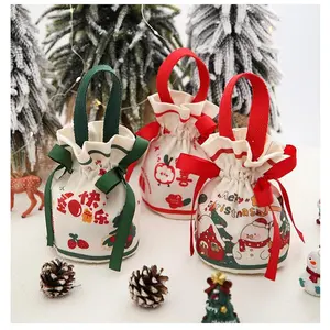 크리스마스 선물 가방 크리스마스 이브 사과 포장 선물 상자 어린이 작은 선물 휴대용 사탕 가방 캔버스 사과 가방