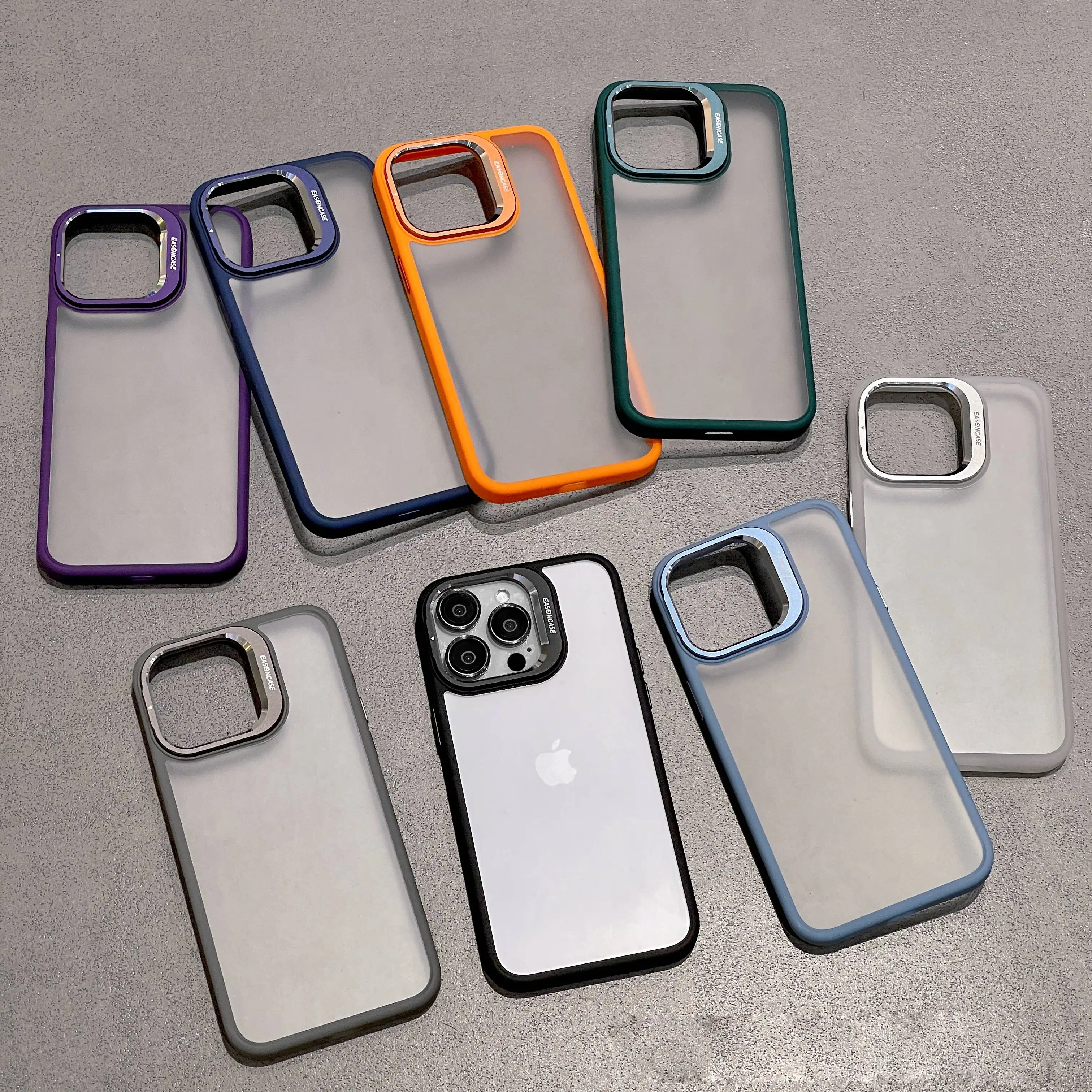 Casing ponsel iPhone 15 14 13 PRO MAX, casing ponsel braket lensa Matte dengan Film lensa paduan aluminium