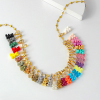 Collier en acier inoxydable en gros, pendentif en résine colorée en forme d'ours gélifié et diamant, accessoires de fabrication de bijoux pour femmes