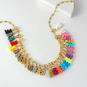 Collar de capas de acero inoxidable para mujer, colgante de resina de colores, oso de goma, diamante, accesorios de fabricación de joyería - Product Image 2