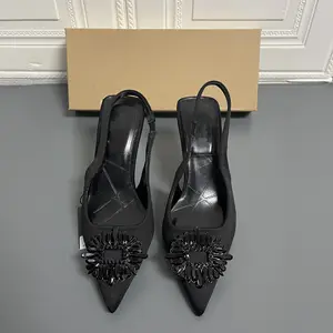 Chaussure salto feminino preto, sapato de strass para mulheres