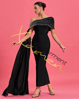 Robe longue décontractée noire à une épaule ornée de perles Ocstrade de haute qualité, avec fente latérale, robe de soirée moulante pour femme avec détails découpés