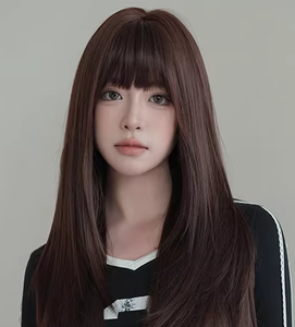 Perruque complète <span class=keywords><strong>avec</strong></span> <span class=keywords><strong>frange</strong></span>, cheveux longs et raides, dégradés, naturels, pour un usage quotidien, adaptée aux visages ronds et carrés - Product Image 1