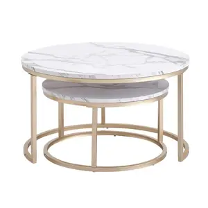 2 Nesting Tables Features A Gleaming Gold Base And Marble-inspired Tops Coffee Table Home Furniture