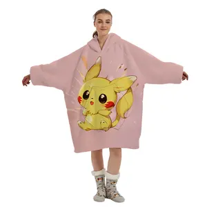 Manufacturer Customized Anime Cozy Plush Sherpa Fleece Wearable Oversized Hooded Hoodie Blanket