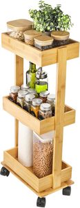 Bamboo 3-Tier Slim Rolling Storage <strong>Cart</strong> Narrow Kitchen Utility <strong>Cart</strong> with Wheels Organizer for <strong>Spices</strong> Oils &amp; Bathroom Essentials - Product Image 5